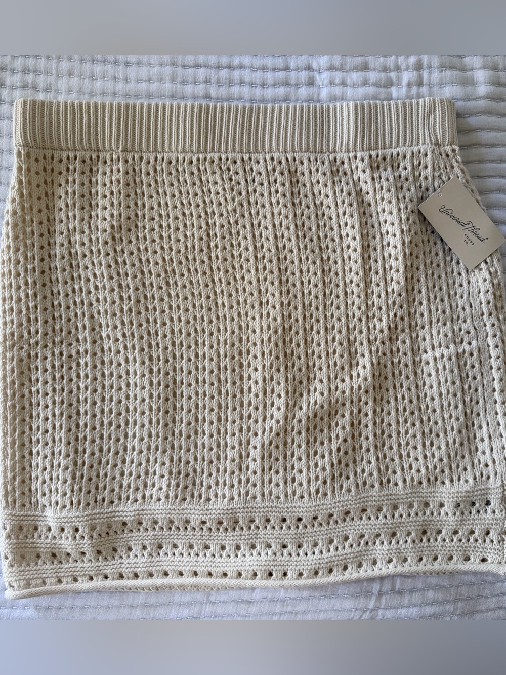 Openwork Mini Pencil Skirt - Cream L